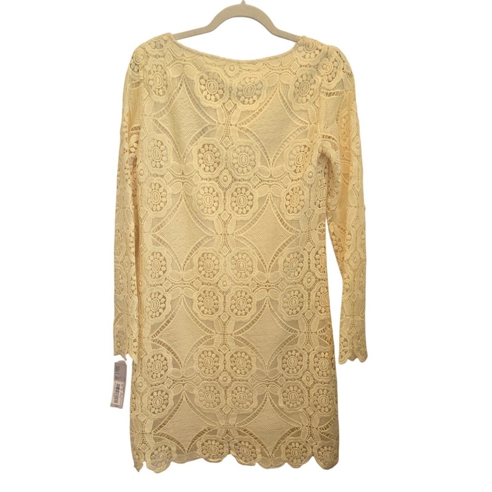 Katherine Kelly Yellow Lace Crochet Shift Dress Long Sleeve Sz 2 Cocktail Preppy - Picture 2 of 6